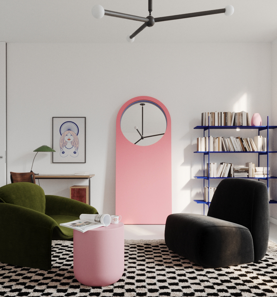 2.09 wiz1 | Hogai Lustro cellist pink power – ciekawe stojące lustro do każdego wnętrza