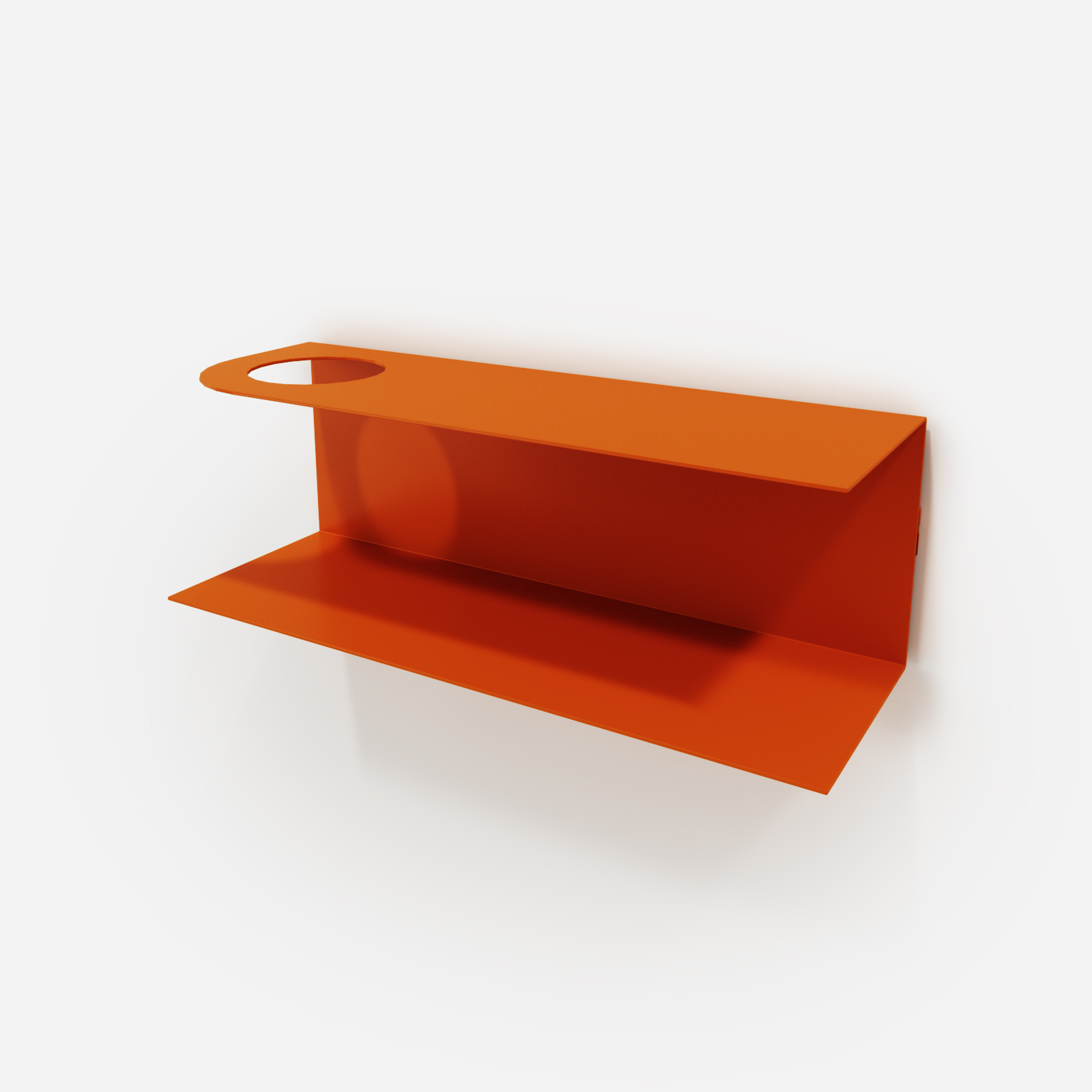 Polka 2L 03 | Hogai Minimalistyczna półka ścienna smith z charakterystycznym wycięciem, w kolorze pomarańczowym orange joy – designerska i trwała konstrukcja z metalu. Hogai.