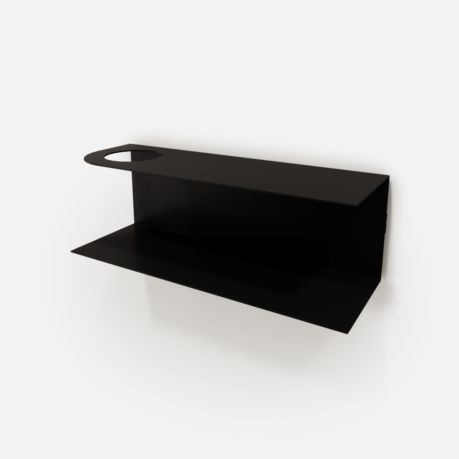 Polka 2L 07 | Hogai Minimalistyczna półka ścienna smith z charakterystycznym wycięciem, w kolorze czarnym black night – designerska i trwała konstrukcja z metalu. Hogai.