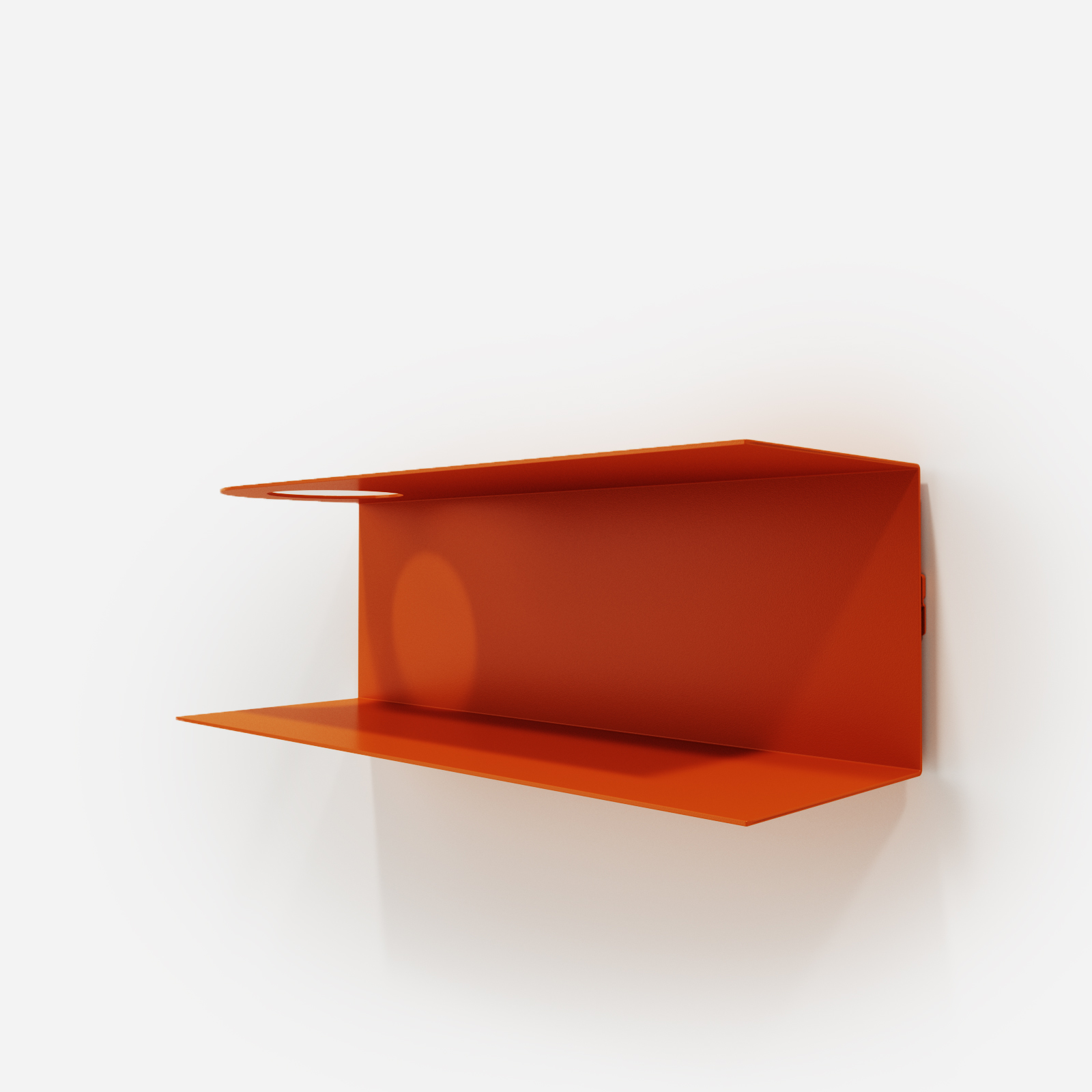 Polka 2L P 03 | Hogai Minimalistyczna półka ścienna smith z charakterystycznym wycięciem, w kolorze pomarańczowym orange joy – designerska i trwała konstrukcja z metalu. Hogai.