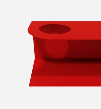 Minimalistyczna półka ścienna Smith z charakterystycznym wycięciem, w kolorze czerwonym Red Light – designerska i trwała konstrukcja z metalu. Hogai.