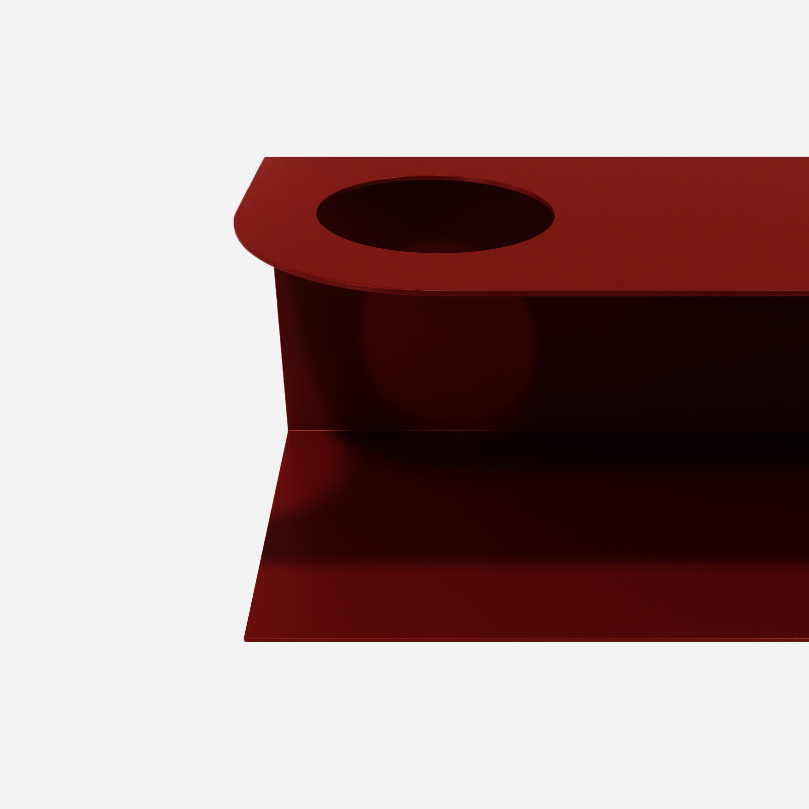 Minimalistyczna półka ścienna Smith z charakterystycznym wycięciem, w kolorze burgundowym Burgundy Star – designerska i trwała konstrukcja z metalu. Hogai.
