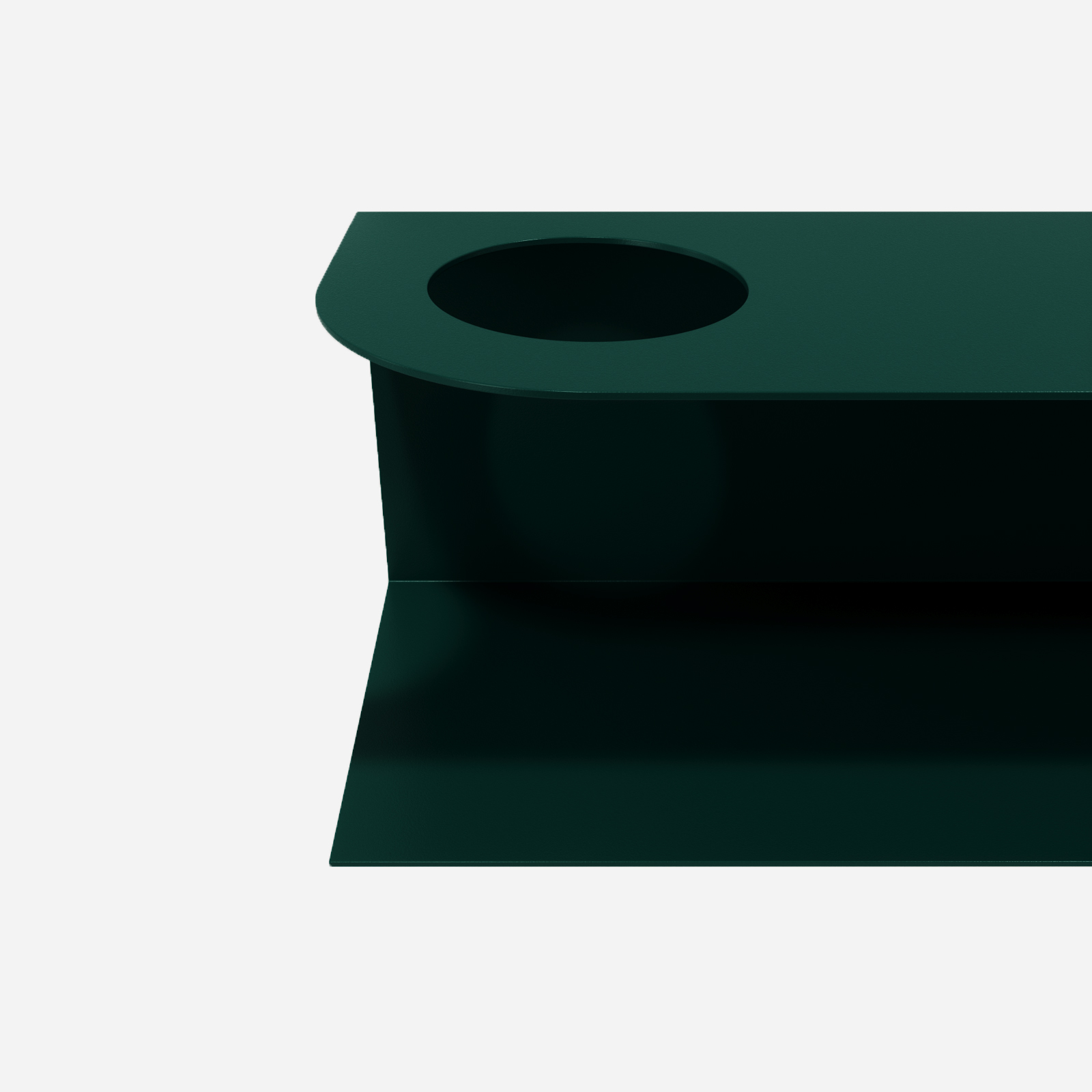 Minimalistyczna półka ścienna Smith z charakterystycznym wycięciem, w kolorze zielonym Green Bottle – designerska i trwała konstrukcja z metalu. Hogai.