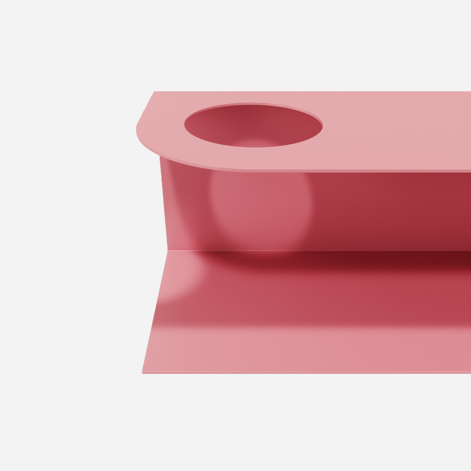 Minimalistyczna półka ścienna Smith z charakterystycznym wycięciem, w kolorze różowym Pink Power – designerska i trwała konstrukcja z metalu. Hogai.