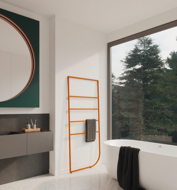 Wieszak na ręczniki Hogai Spy Hanger Orange Joy w radosnym kolorze pomarańczowym.