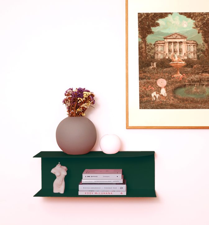 Designerska półka ścienna Miller w kolorze zielonym Green Bottle – polski design. Hogai premium.