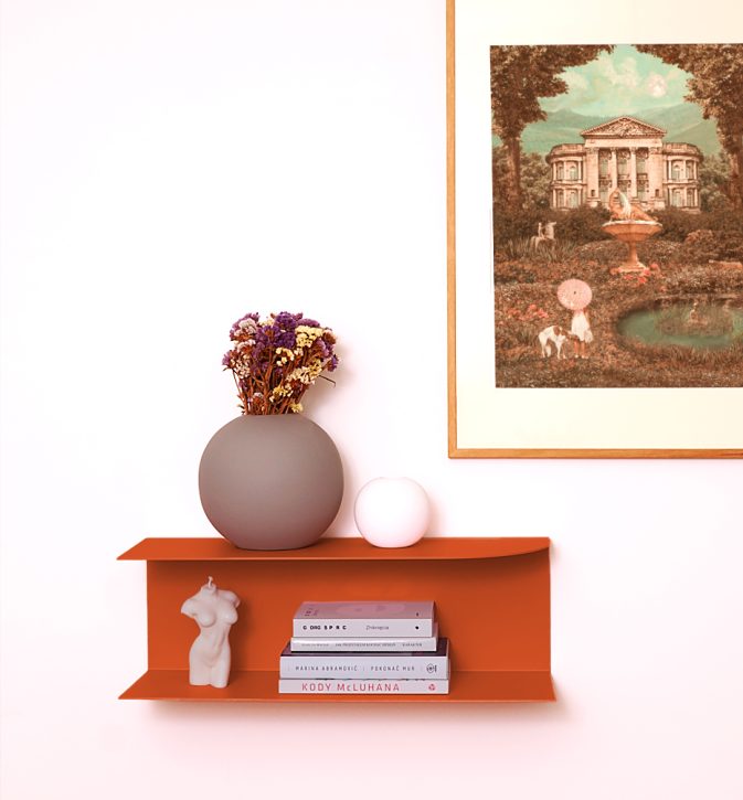 Designerska półka ścienna Miller w kolorze pomarańczowym Orange Joy – polski design. Hogai premium.