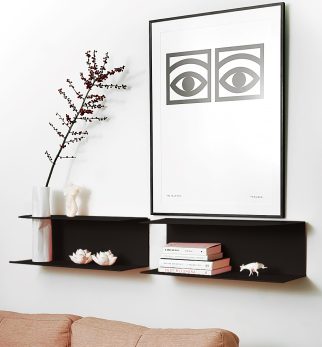 Zestaw designerskich półek metalowych Hogai – modele Miller i Smith w kolorze czarnym Black Night.