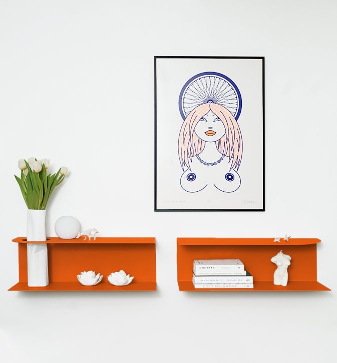 Zestaw designerskich półek metalowych Hogai – modele Miller i Smith w kolorze pomarańczowym Orange Joy.