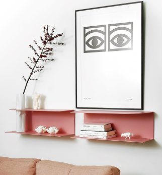 Zestaw designerskich półek metalowych Hogai – modele Miller i Smith w kolorze różowym Pink Power.