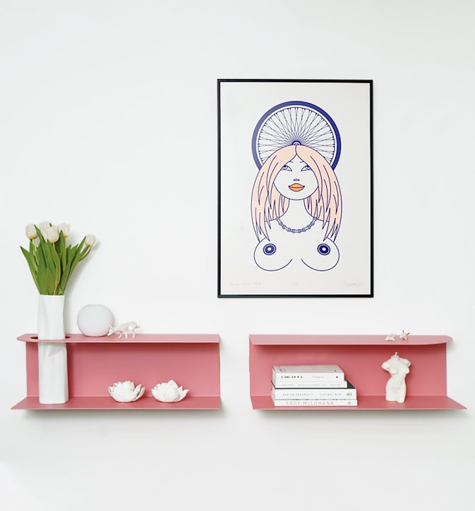 Zestaw designerskich półek metalowych Hogai – modele Miller i Smith w kolorze różowym Pink Power.