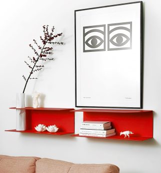 Zestaw designerskich półek metalowych Hogai – modele Miller i Smith w kolorze czerwonym Red Light.