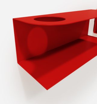 Zestaw designerskich półek metalowych Hogai – modele Miller i Smith w kolorze czerwonym Red Light.