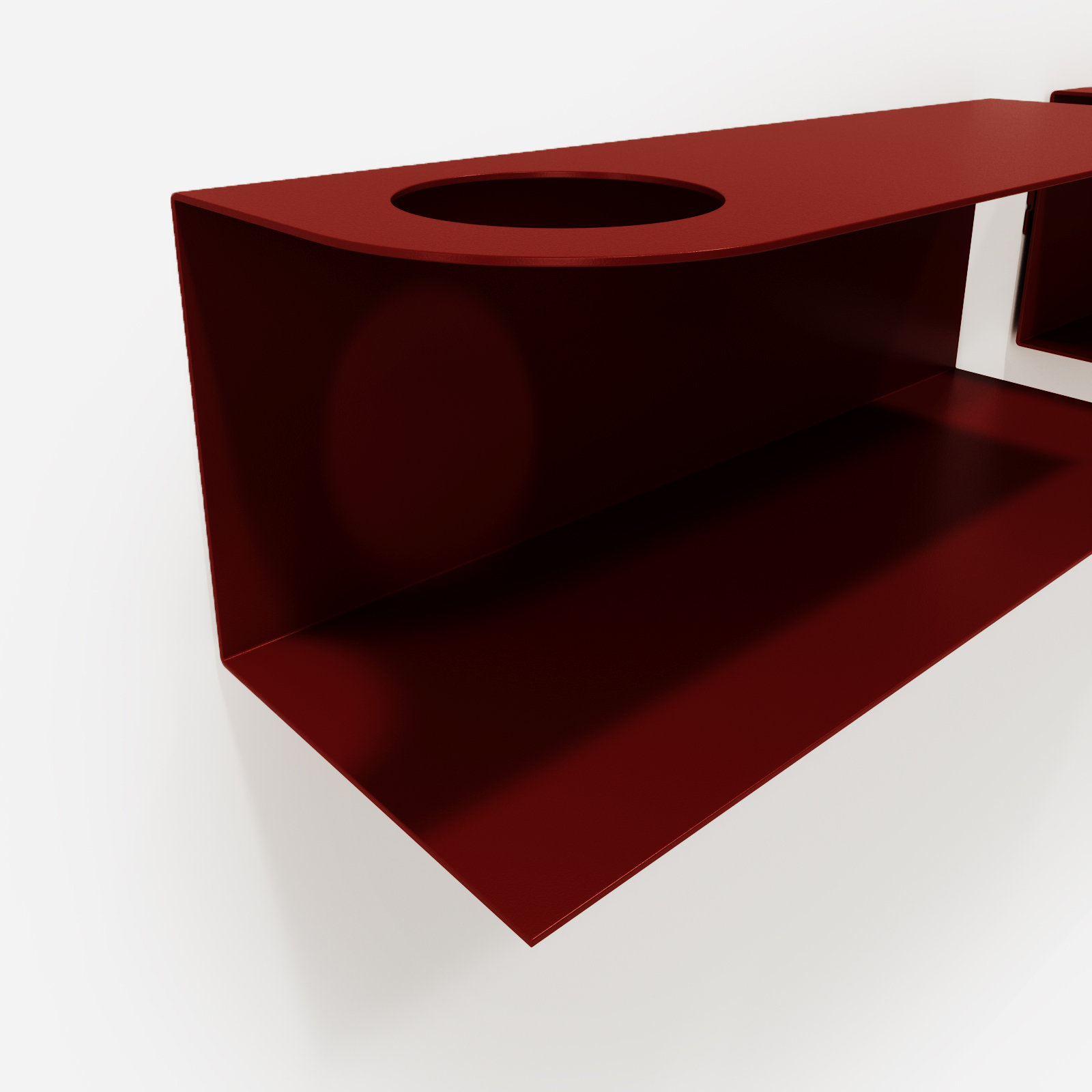 Zestaw designerskich półek metalowych Hogai – modele Miller i Smith w kolorze Burgundy Star.
