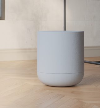 Minimalistyczny stołek Hogai Pianist Grey Flow w neutralnym i wyważonym odcieniu spokojnej szarości.