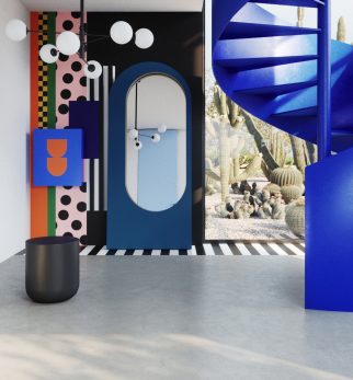Lustro Artist Blue Jeans Hogai – duże niesymetryczne lustro do salonu