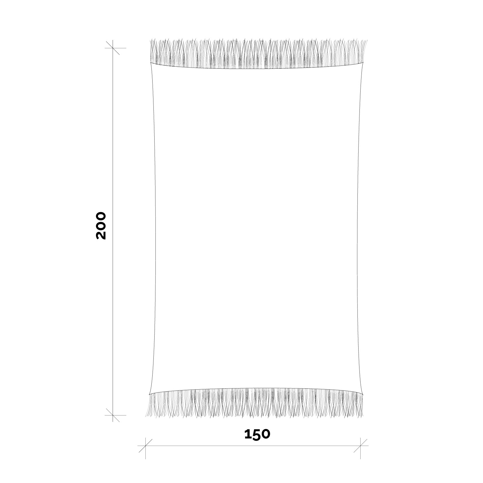 Schemat designerskiego koca bawełnianego Hogai, wymiary: 150x200 cm, skład bawełna 60%, Akryl 35%, Poliester 5%.