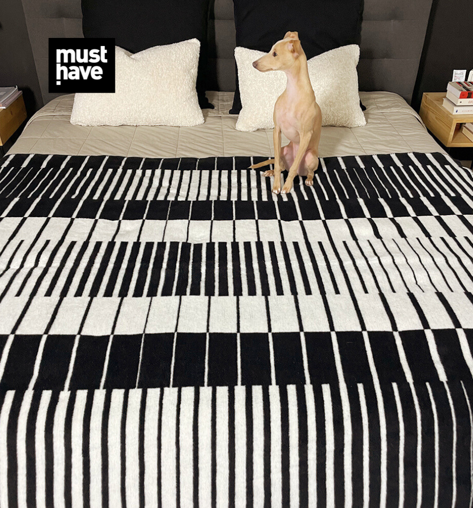Koc op-art pianoforte projektu maurycego gomulickiego dla hogai – nagrodzony must have na Łódź design festival.