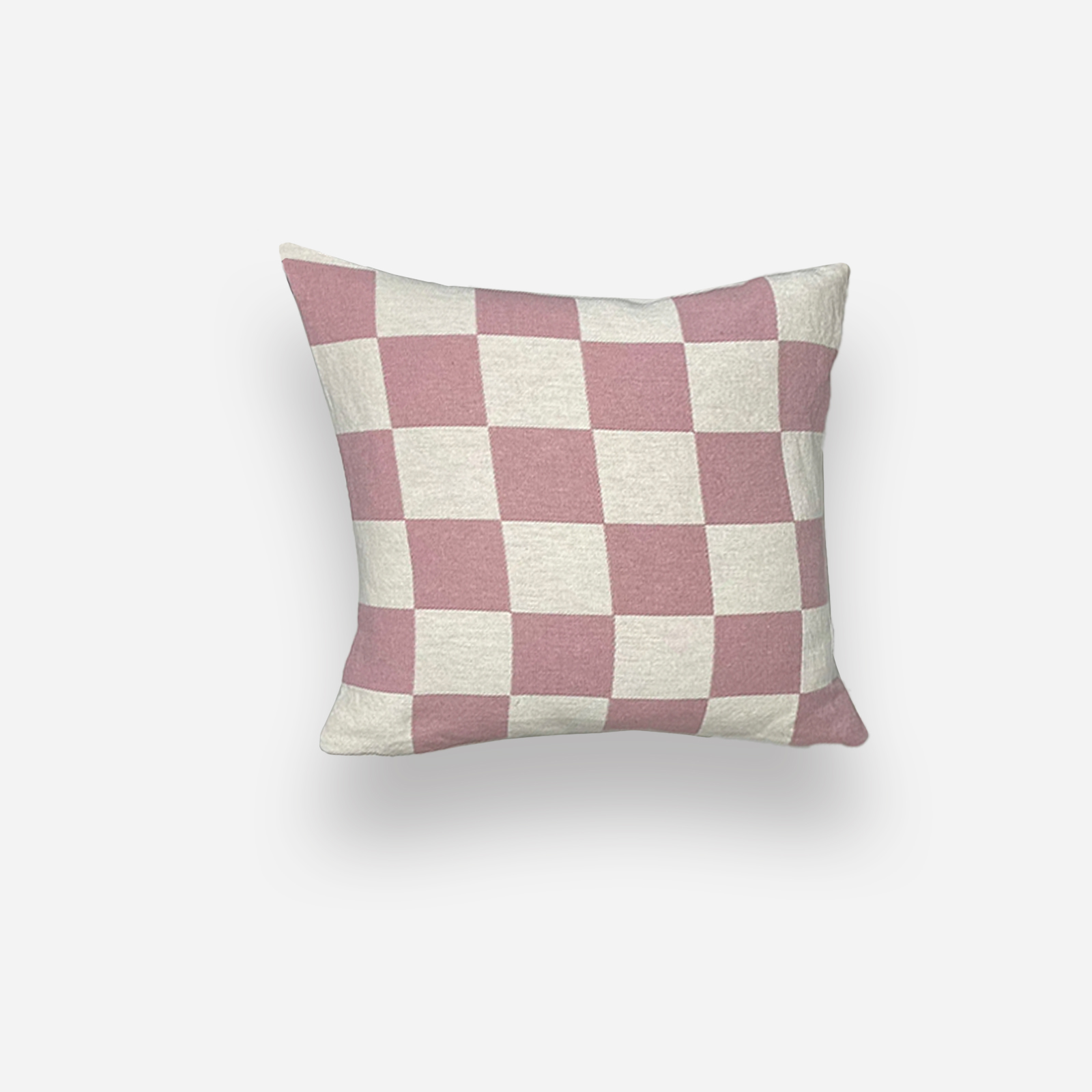 CHP_f1 | Hogai Żakardowa poduszka chess cushion hogai – ręcznie robiona poduszka z surowej przędzy bawełnianej w różowa szachownicę.