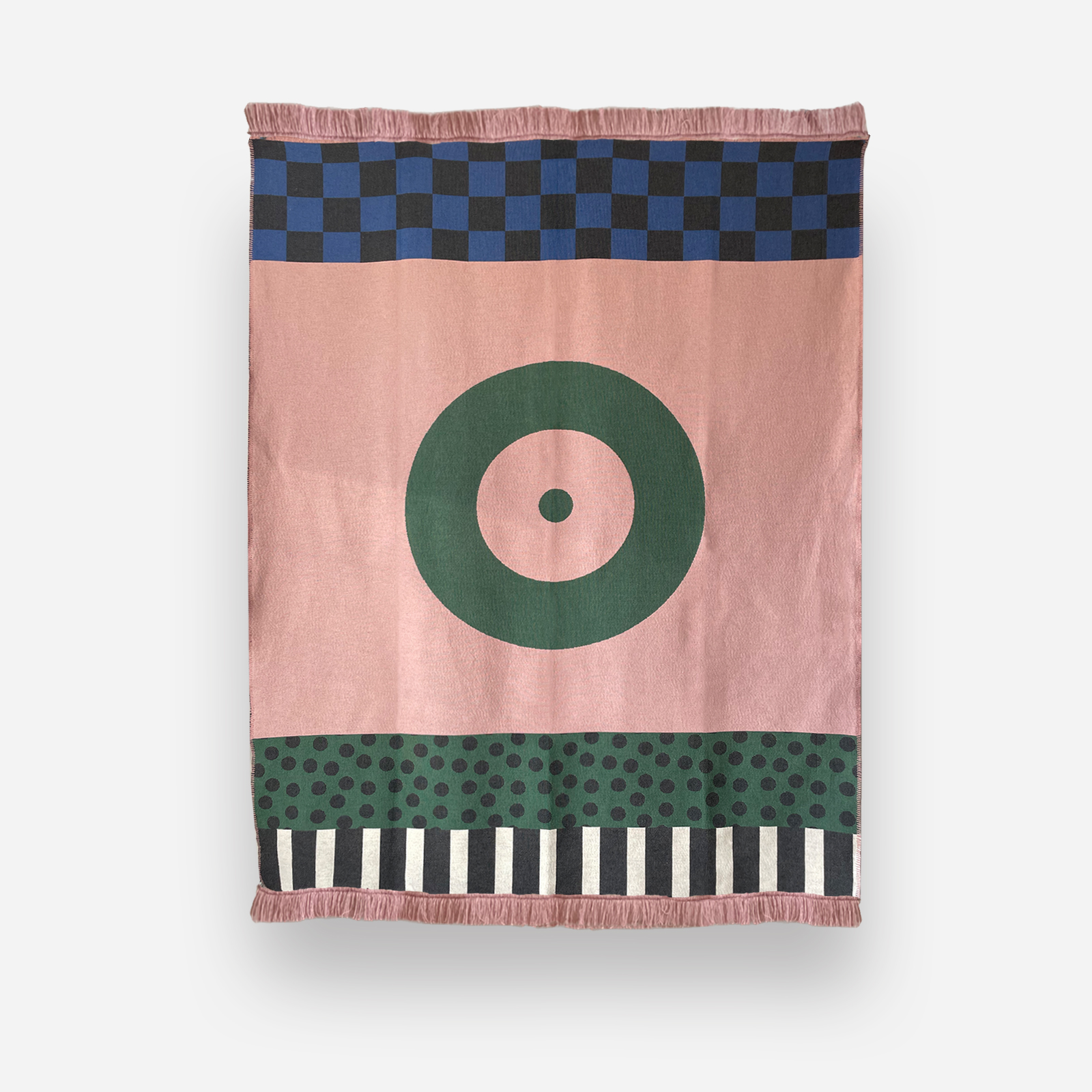GreenPoint_k_front | Hogai Designerska bawełniana narzuta na łóżko caregiver green point 165x210 cm – zielono-różowa, geometryczny wzór od hogai.
