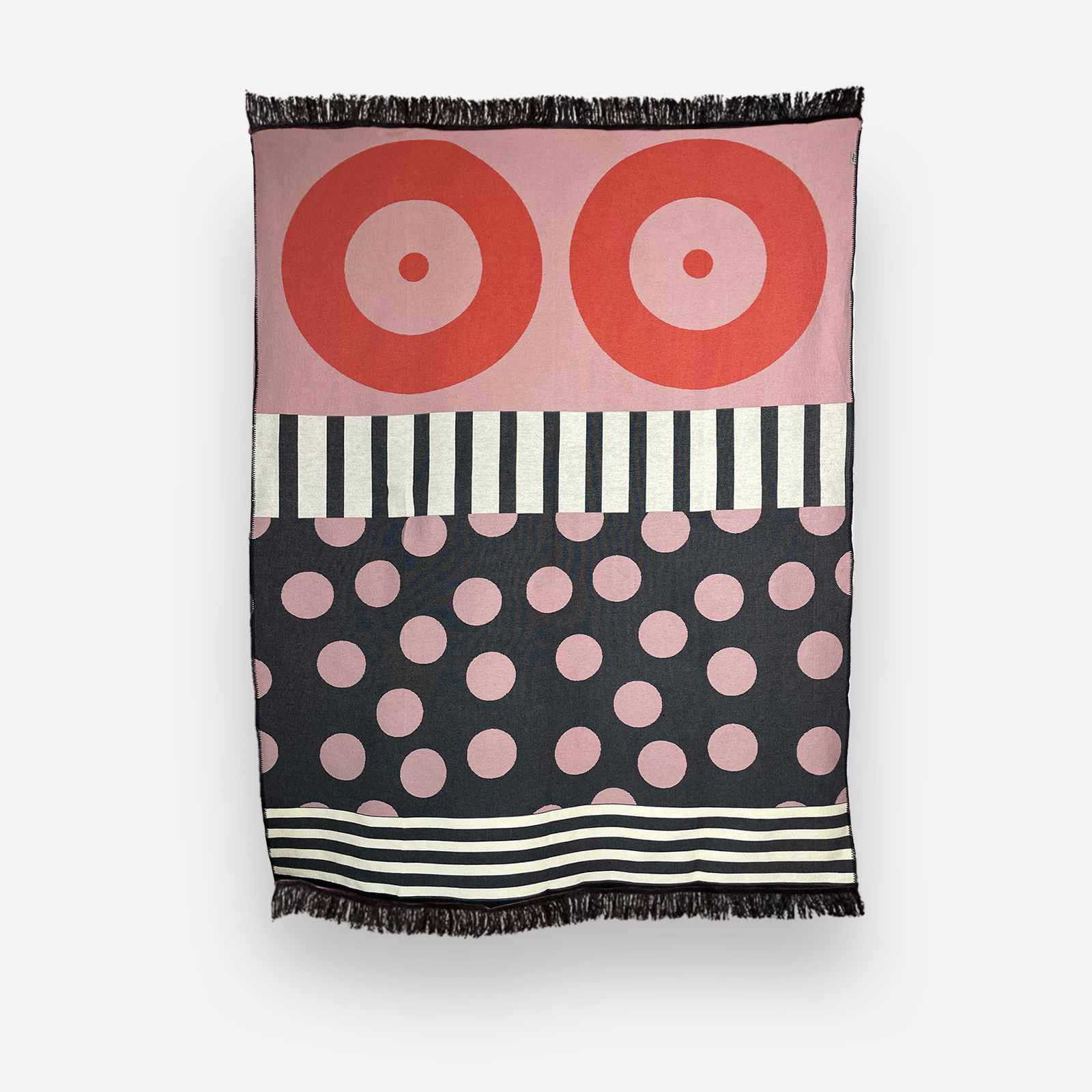 PinkBoobies_k_back | Hogai Designerska bawełniana narzuta na łóżko caregiver pink b**bies 165x210 cm – różowo-pomarańczowa, geometryczny wzór od hogai.