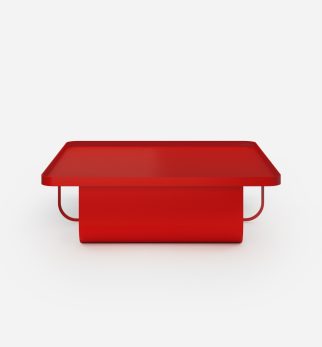 The Journalist Red Light Hogai designer coffee table – a modern metal piece with a light and sophisticated design.