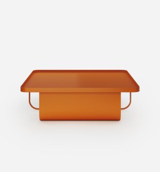 Pomarańczowy designerski stolik kawowy Journalist Orange Joy Hogai – nowoczesny metalowy, o lekkiej i wyrafinowanej formie.