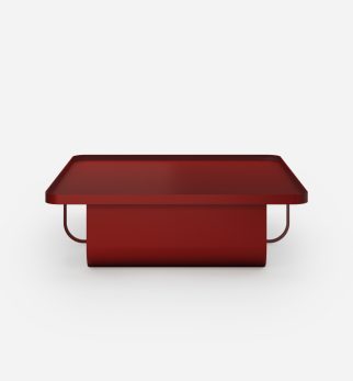 Burgundowy designerski stolik kawowy Journalist Burgundy Star Hogai – nowoczesny metalowy, o lekkiej i wyrafinowanej formie.