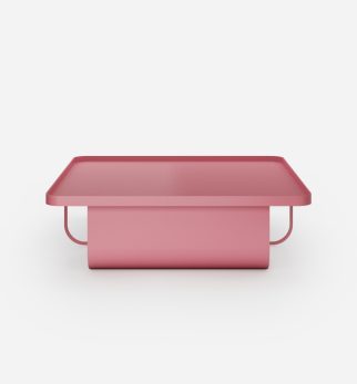 Różowy designerski stolik kawowy Journalist Pink Power Hogai – nowoczesny metalowy, o lekkiej i wyrafinowanej formie.