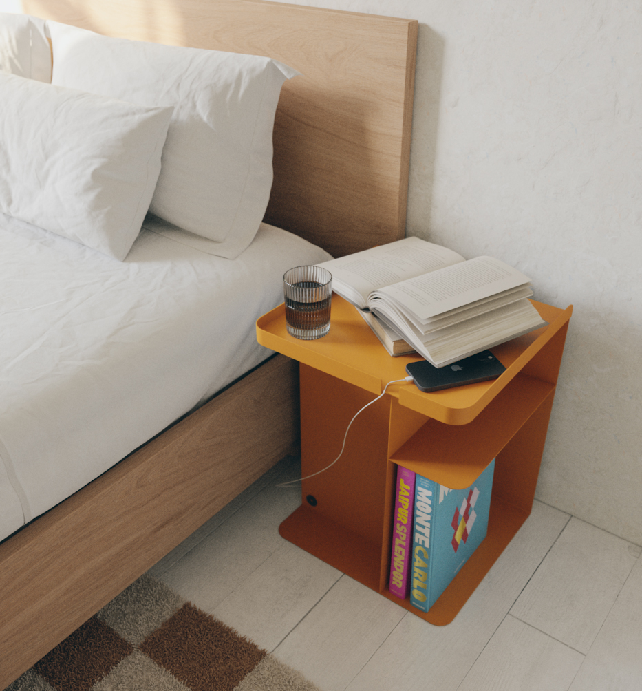 W029_wiz2_3 | Hogai Pomarańczowy stolik nocny tailor orange joy hogai – nowoczesny metalowy stolik o lekkiej i pojemnej formie.
