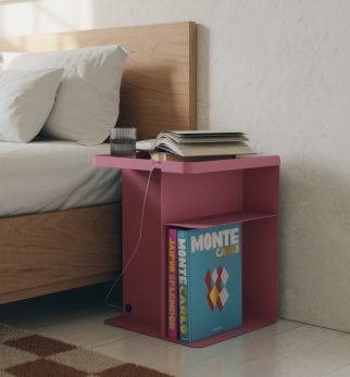 Różowy stolik nocny Tailor Pink Power Hogai – nowoczesny metalowy stolik o lekkiej i pojemnej formie.