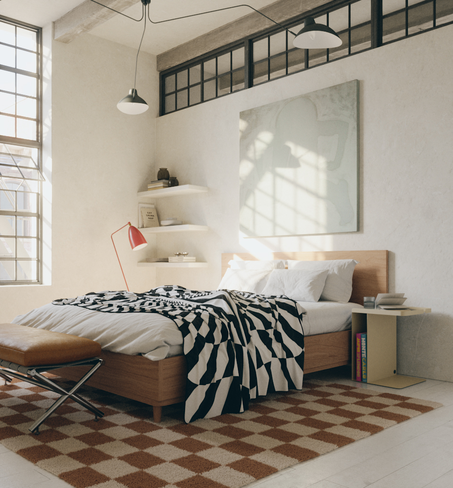 W030_wiz1_8 | Hogai Kremowy stolik nocny tutor ecru lady hogai – nowoczesny stolik metalowy o asymetrycznej formie.