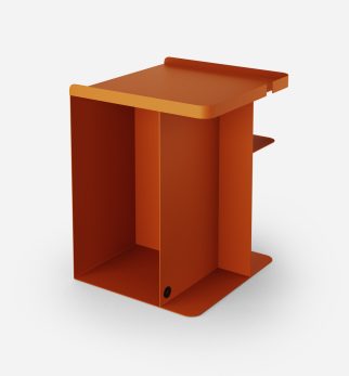 Pomarańczowy stolik nocny Tailor Orange Joy Hogai – nowoczesny metalowy stolik o lekkiej i pojemnej formie.