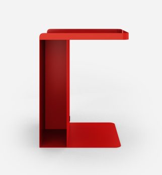 Czerwony stolik nocny Tutor Red Light Hogai – nowoczesny stolik metalowy o asymetrycznej formie.