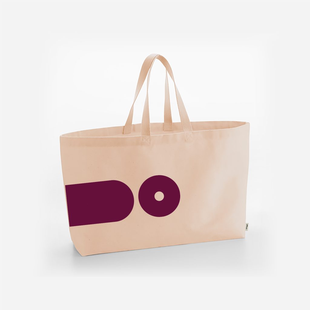 peach_avers2 2 | Hogai Duża torba płócienna exclamation peach burgundy hogai – bawełniana torba shopper xl z bordowym wzorem.