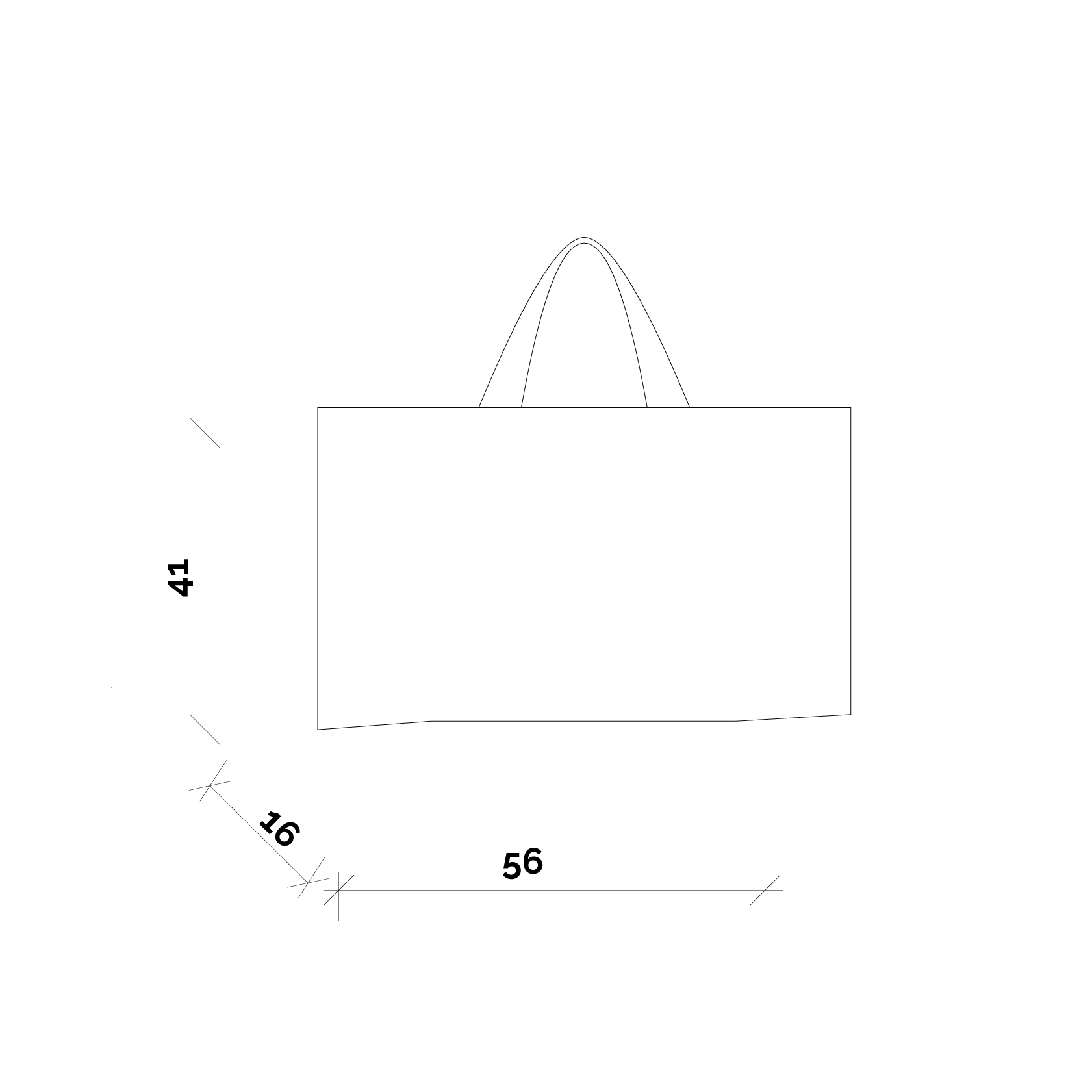 Rysunek techniczny torby Exclamation Hogai – wymiary i specyfikacja pojemnej torby shopper XL z płótna.