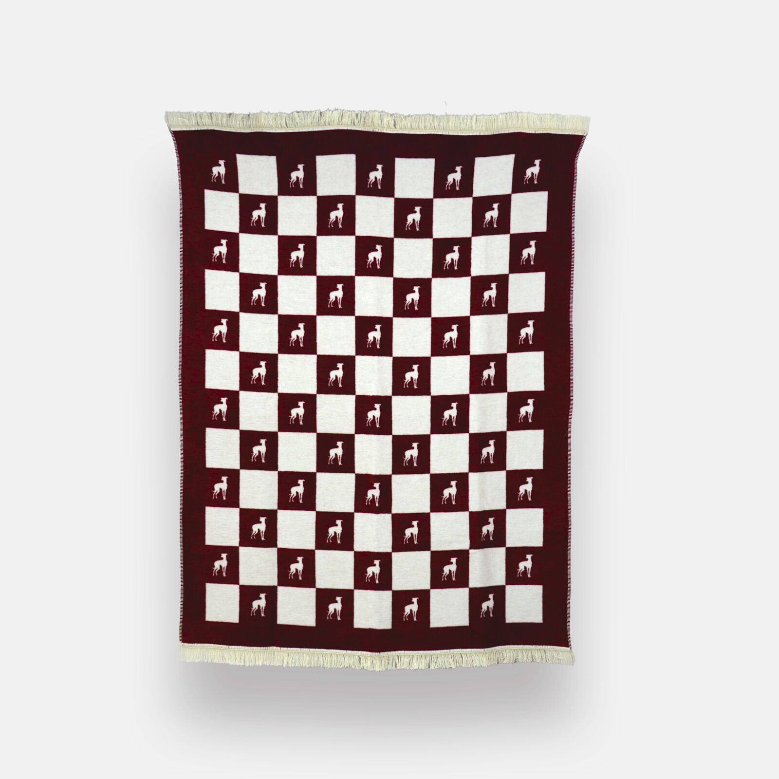 30 | Hogai Bawełniany koc burgundy lola z kolekcji iggy – designerski pled hogai z motywem psa
