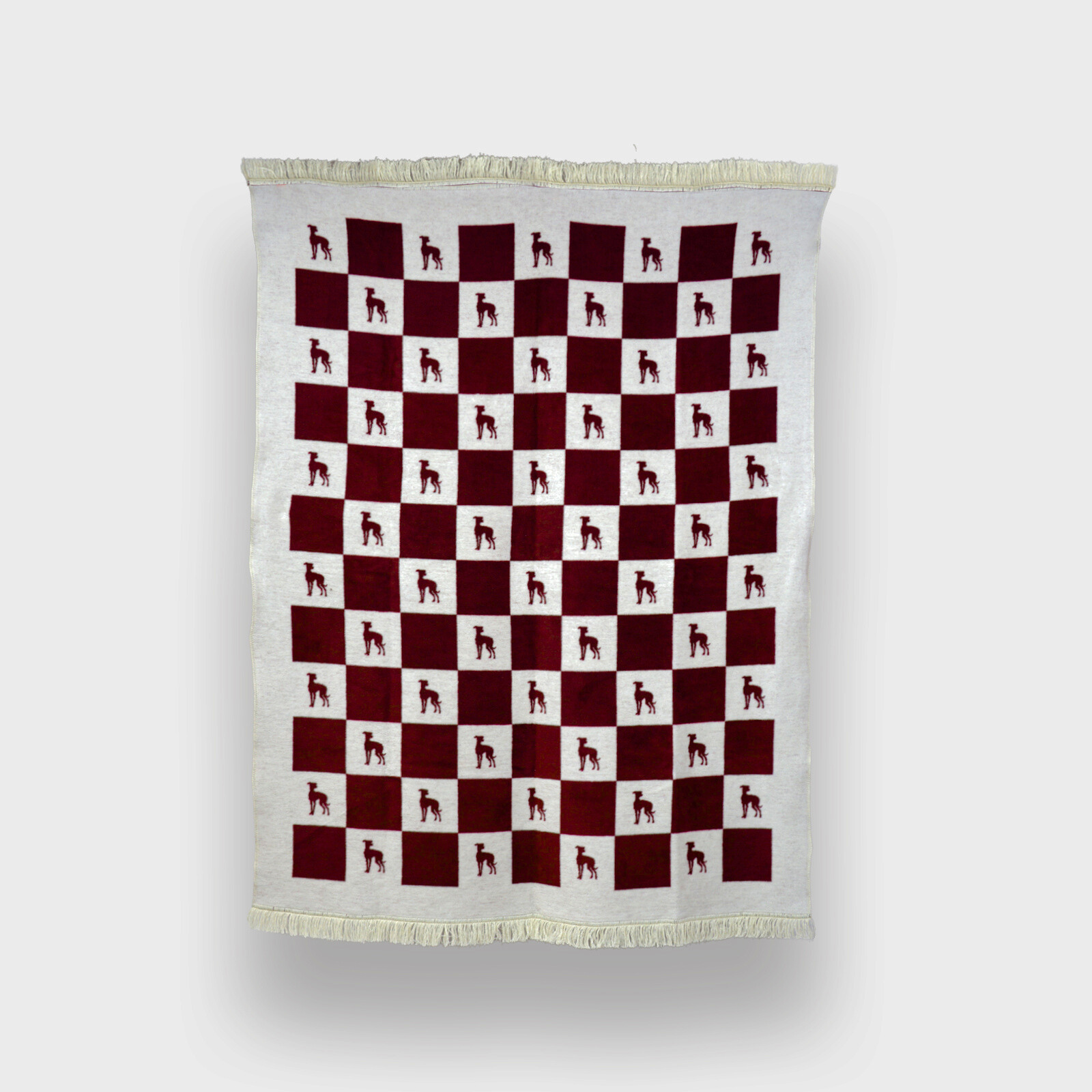 31 | Hogai Bawełniany koc burgundy lola z kolekcji iggy – designerski pled hogai z motywem psa