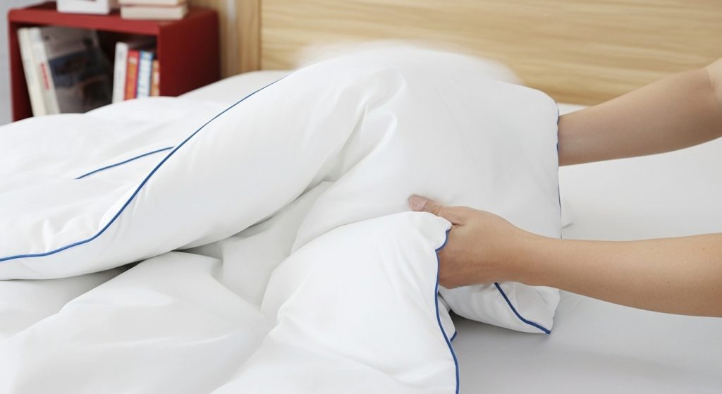 Satynowy splot bawełny pościeli jak w hotelu - gładka powierzchnia kolekcji drifter